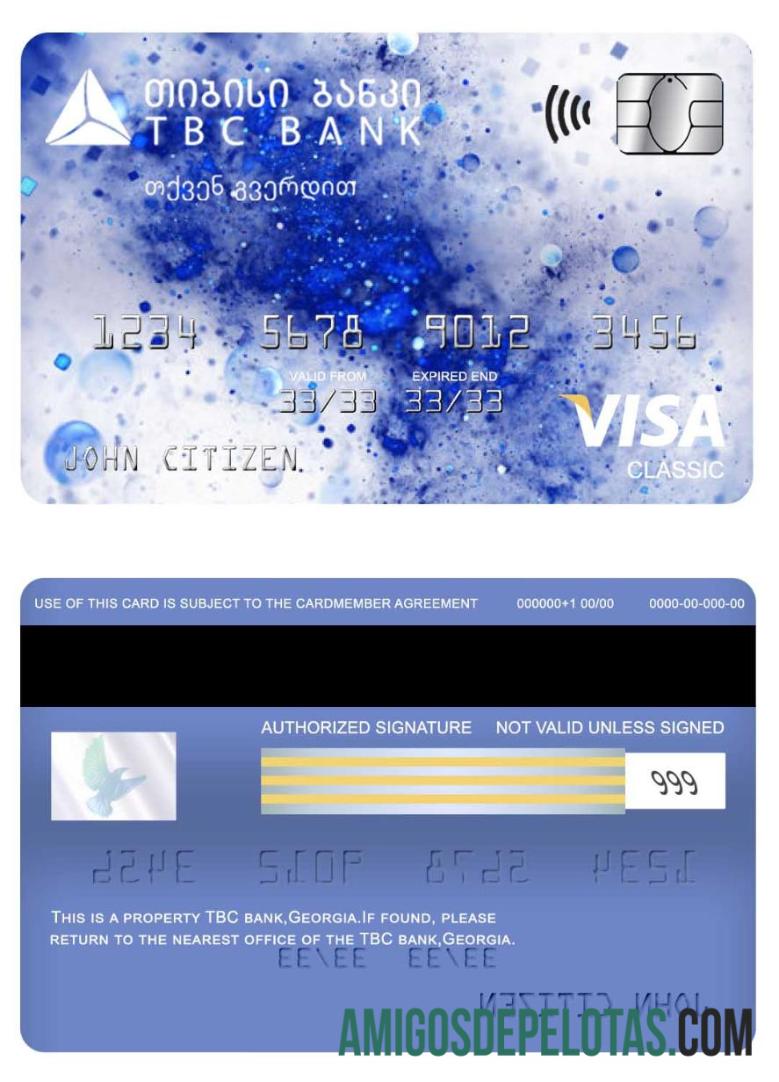 Cartão Visa Classic do Georgia TBC Bank exemplo